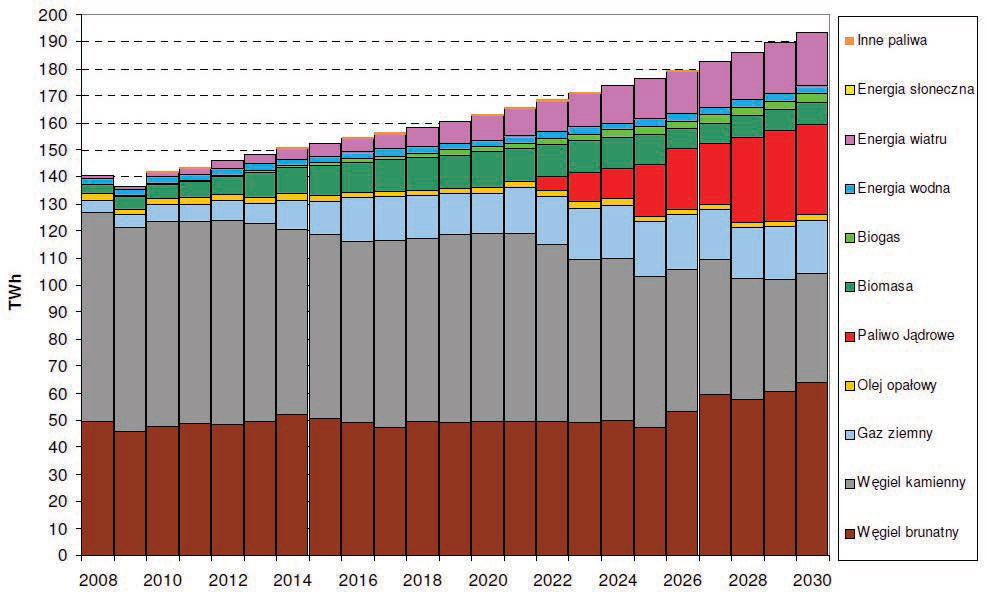 Fig.5. Share of different sources in electricity generation as planned in 2011 [11]